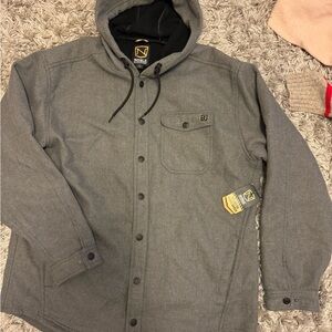 BNWT Noble Men's Charcoal Hooded Shirt Jacket shacket fleece interior XL